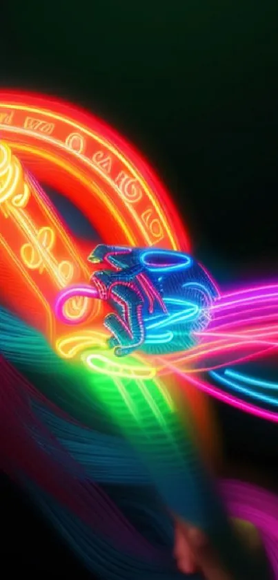 Vibrant neon abstract art with dynamic colors and futuristic design.