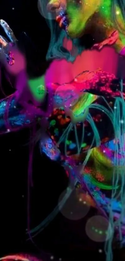 Vibrant neon abstract art on a dark background, perfect for mobile screens.