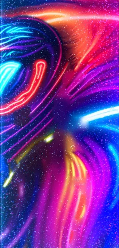 Vibrant neon abstract art wallpaper with colorful swirling patterns.