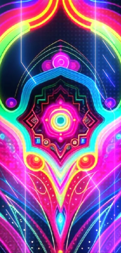 Vibrant neon abstract wallpaper with intricate patterns and bright colors.