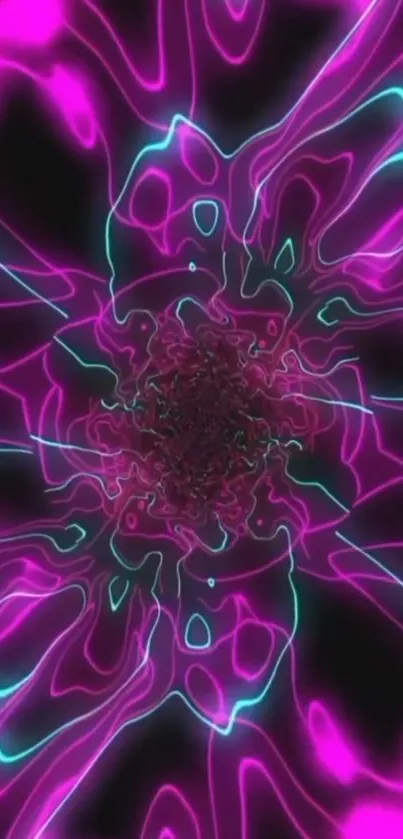 Vibrant neon abstract design in purple and teal hues.