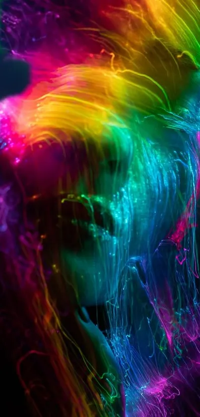 Vibrant neon abstract art wallpaper with colorful light patterns.