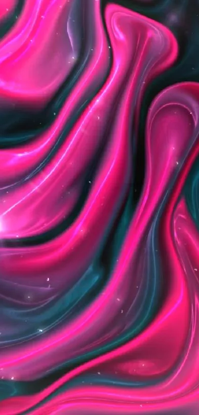 Vibrant neon abstract mobile wallpaper with pink and black swirls.