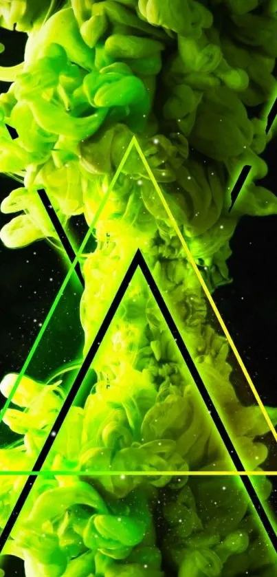 Neon green abstract mobile wallpaper with geometric design.