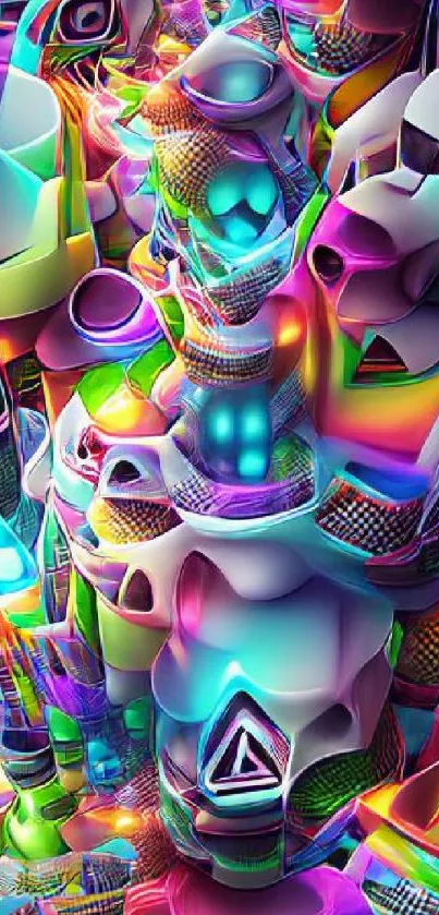 Vibrant neon abstract mobile wallpaper with dynamic shapes.