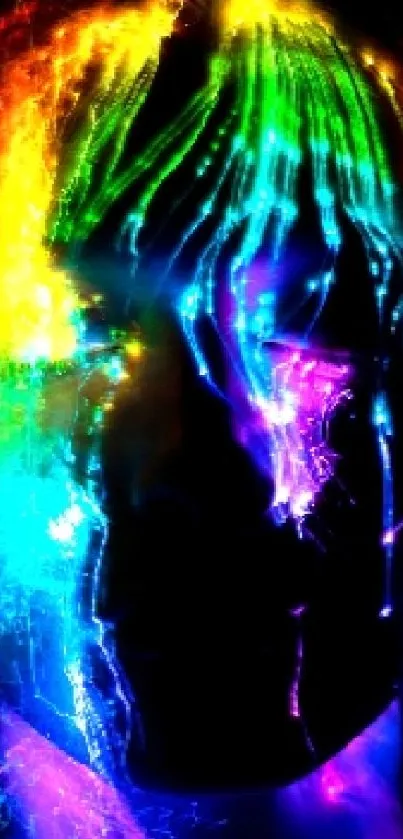 Colorful neon abstract face art with vibrant, glowing effects.