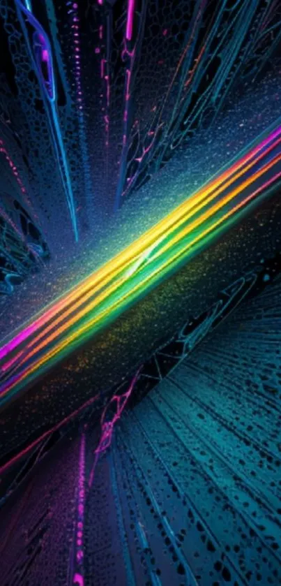 Vibrant neon lines in abstract art style with rainbow colors.