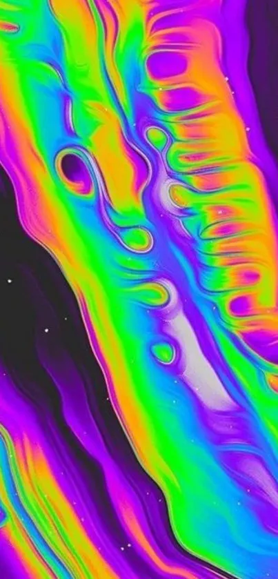 Vibrant neon abstract mobile wallpaper with multicolor fluid design.