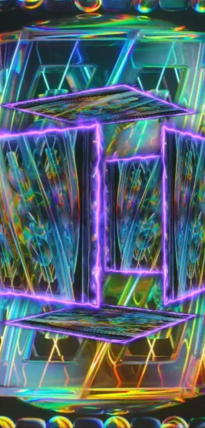 Vibrant neon abstract wallpaper with geometric design