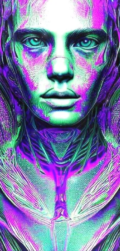 Vibrant neon abstract portrait with futuristic design.