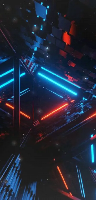 Futuristic neon wallpaper with blue and red lights.