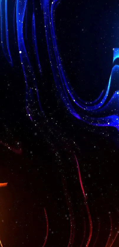 Abstract neon wallpaper with blue, red, and yellow streaks on a dark background.