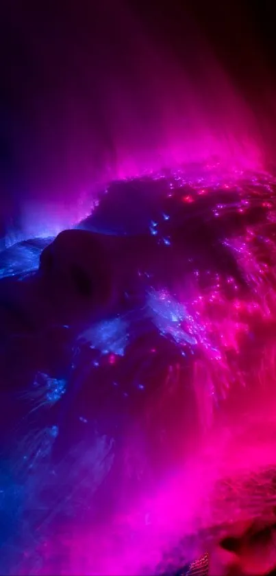 Vibrant neon abstract wallpaper with pink and blue hues creating an electrifying effect.