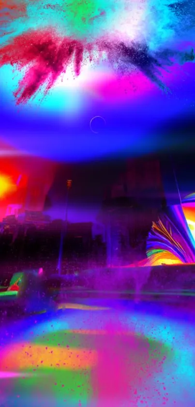 Vivid neon abstract mobile wallpaper with colorful explosion.