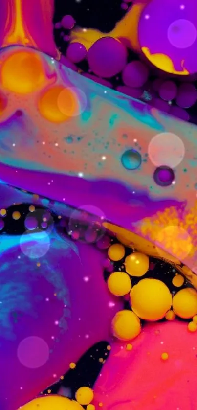 Vibrant neon abstract wallpaper with colorful fluid shapes.