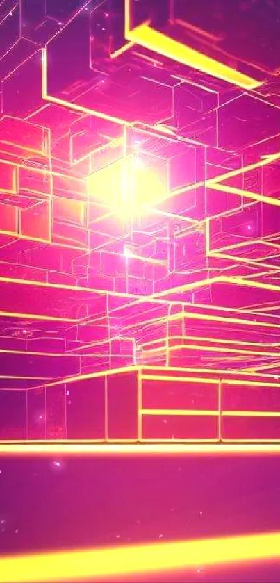 Vibrant neon abstract wallpaper with glowing geometric shapes.