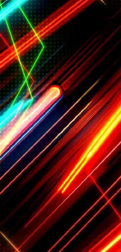 Vibrant neon red and green lines abstract wallpaper.