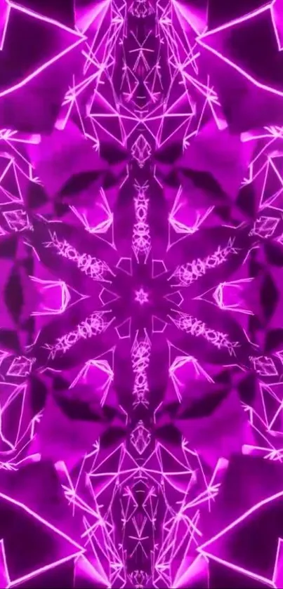 Vibrant abstract wallpaper with neon purple geometric patterns.