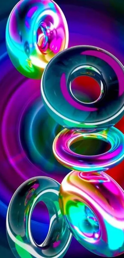 Vibrant neon abstract wallpaper with colorful rings.