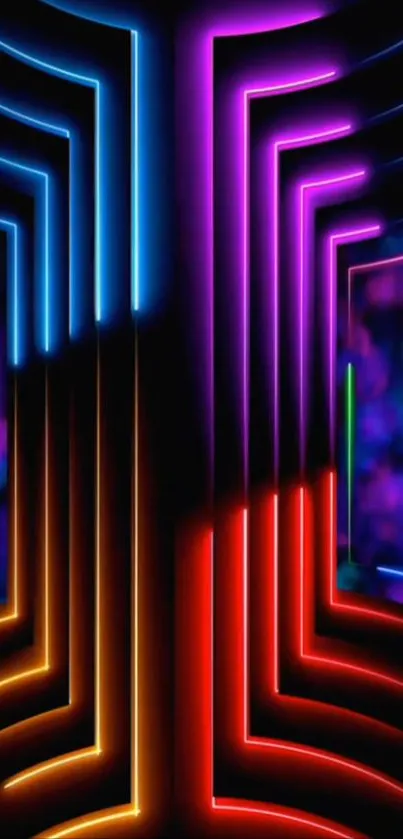 Vibrant neon abstract wallpaper with colorful stripes pattern.