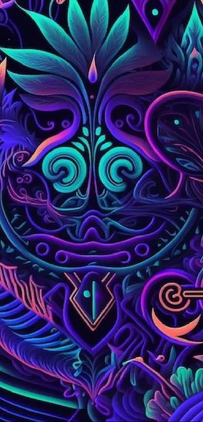 Vibrant abstract neon art with intricate details and glowing colors.