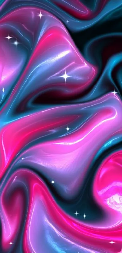 Abstract neon wallpaper with pink and blue swirls.