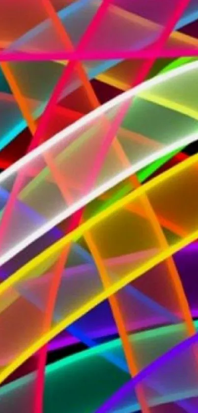 Vibrant neon abstract wallpaper with colorful overlapping lines.