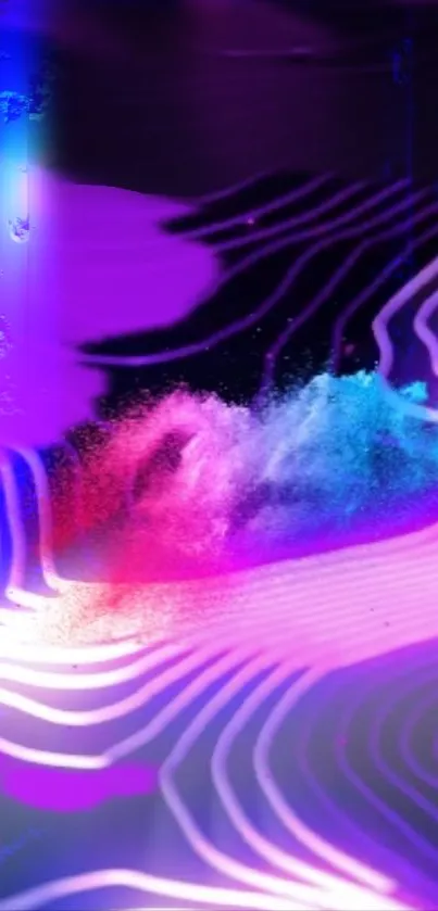 Vibrant purple neon abstract wallpaper with dynamic waves.