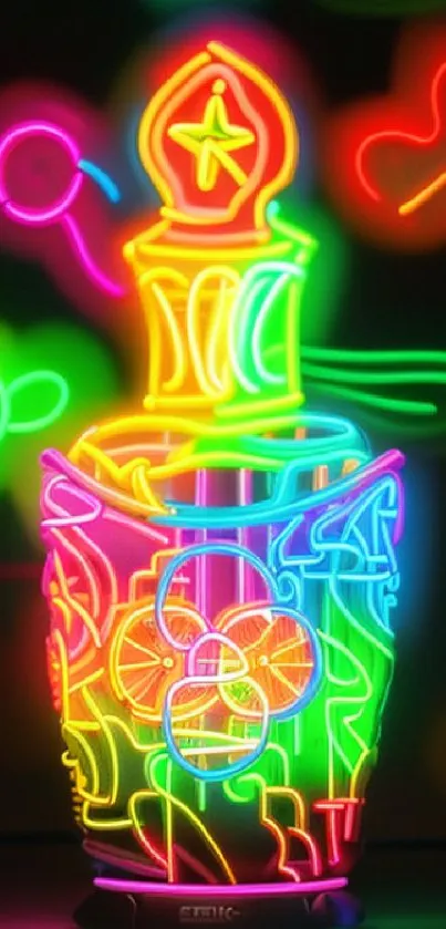 Colorful neon vase abstract wallpaper with vibrant light patterns.