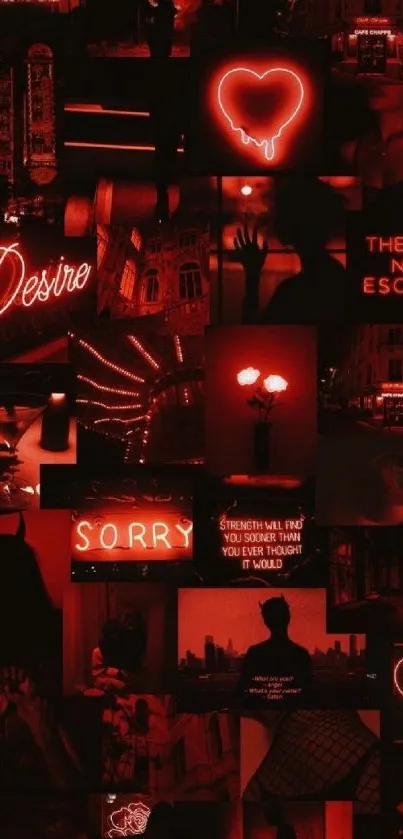 Red neon aesthetic collage wallpaper with glowing designs.