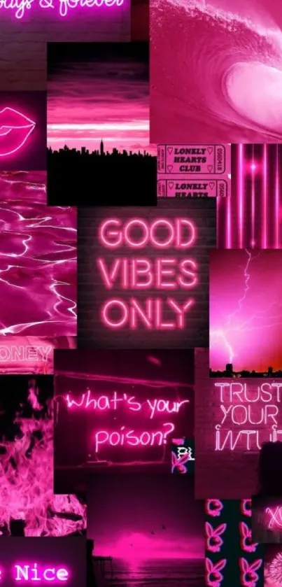 Magenta neon aesthetic wallpaper with inspirational quotes.