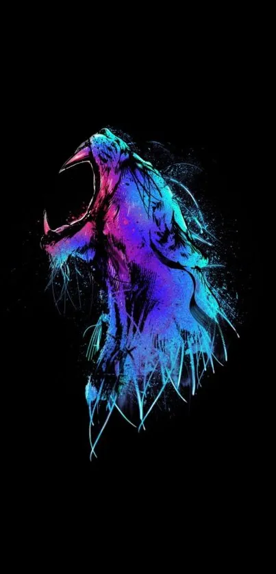 Neon animal art with vibrant colors on a dark background.