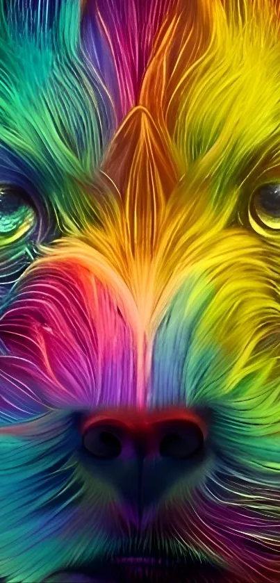Vibrant neon animal artwork with rainbow colors and intricate design.