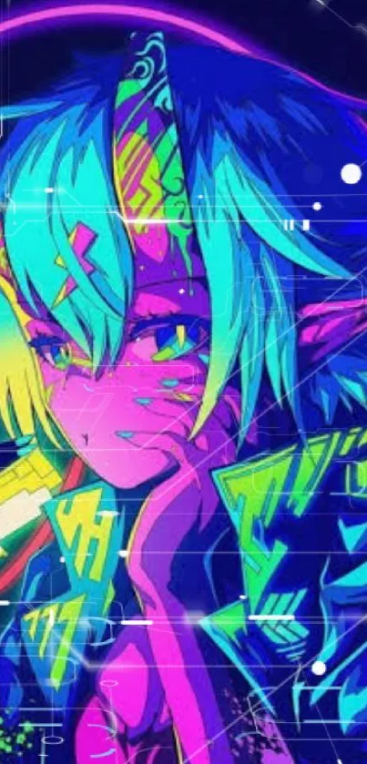 Vibrant anime wallpaper with neon blue hues and futuristic character.