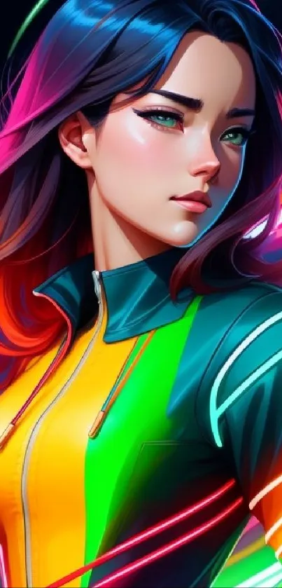 Anime character with neon colors in vibrant design.