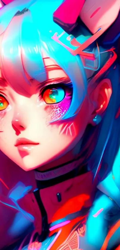 Neon anime character wallpaper with vibrant colors and striking design.