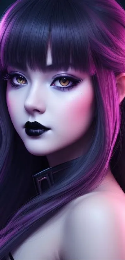 Anime girl with purple hair and neon accents