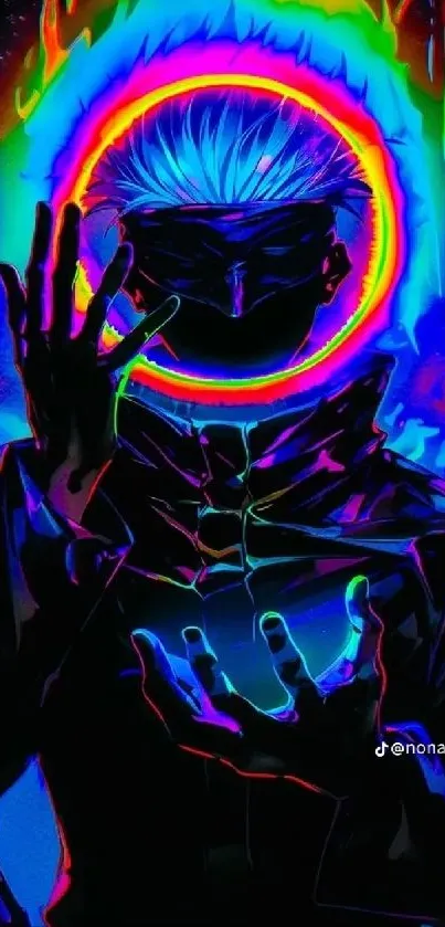 Neon anime character with vibrant aura