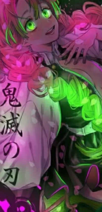 Vibrant neon anime character illustration with colorful design accents.