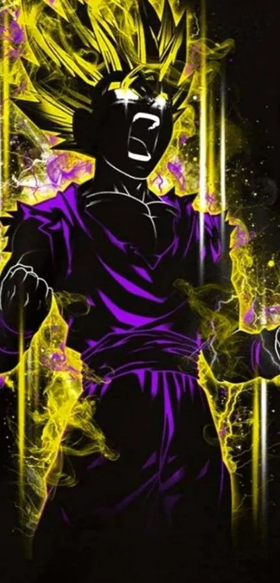 Anime character with neon aura on black background.