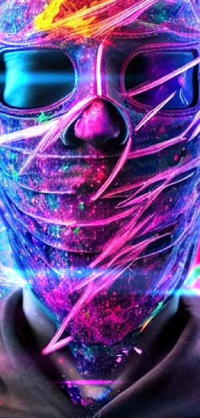 Vibrant and colorful neon mask wallpaper design.