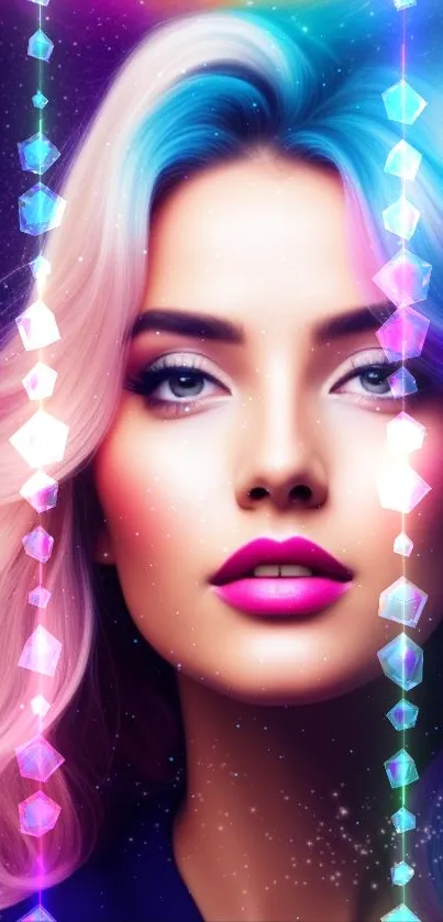 Neon-inspired portrait wallpaper with vibrant colors and dreamy artistic effects.