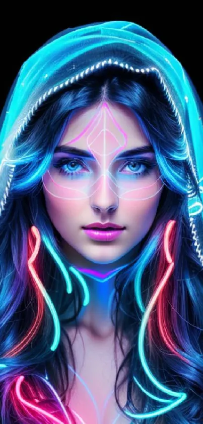 Neon-themed digital art wallpaper featuring vibrant electric blue and a futuristic design.