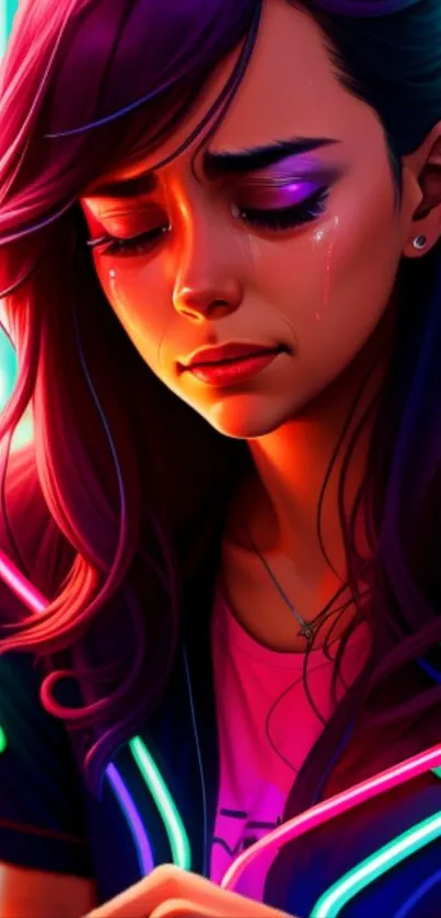 Vibrant neon art portrait wallpaper with colorful highlights.