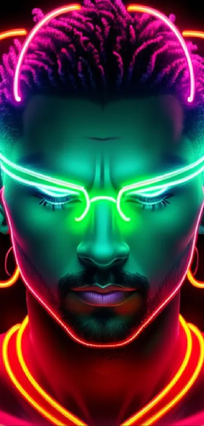 Futuristic neon portrait with vibrant glowing colors.