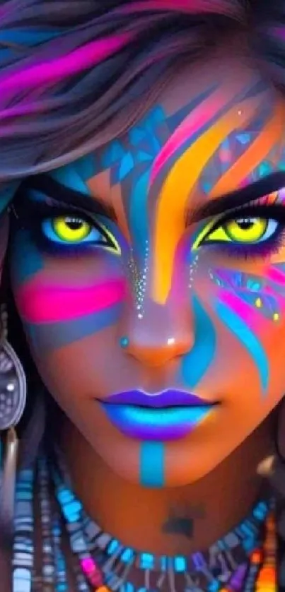 Vibrant neon art portrait wallpaper with colorful abstract design.