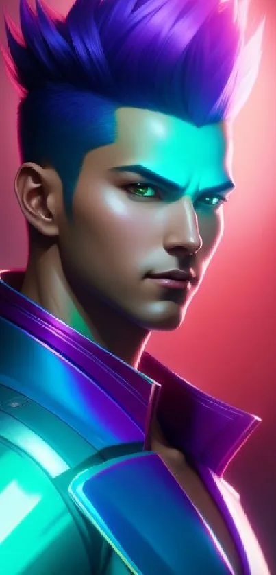 Futuristic neon portrait with vibrant colors and striking lights.