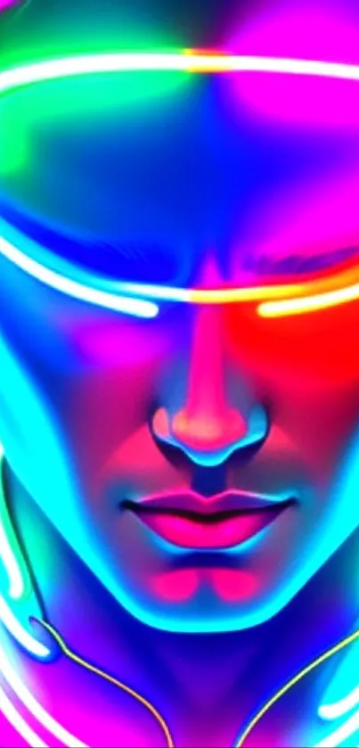 Vibrant neon art wallpaper with abstract face.