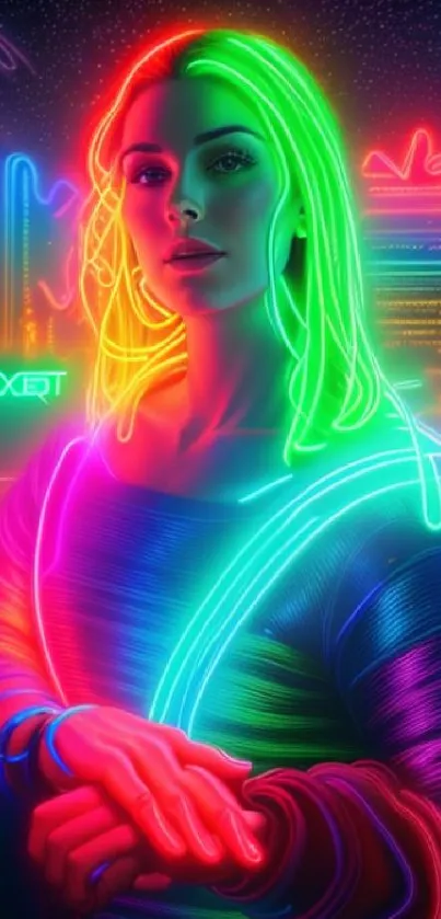 Futuristic neon art wallpaper with vibrant colors and digital design.