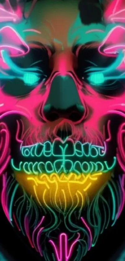 Neon abstract art face with vibrant colors